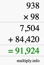 How to calculate 938 times 98 using long multiplication