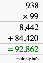 How to calculate 938 times 99 using long multiplication