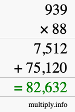 How to calculate 939 times 88 using long multiplication