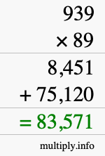 How to calculate 939 times 89 using long multiplication