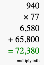 How to calculate 940 times 77 using long multiplication How to calculate 940 times 77 using long multiplication