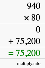 How to calculate 940 times 80 using long multiplication How to calculate 940 times 80 using long multiplication