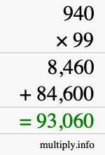 How to calculate 940 times 99 using long multiplication