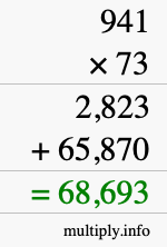 How to calculate 941 times 73 using long multiplication