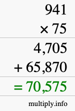 How to calculate 941 times 75 using long multiplication