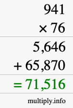 How to calculate 941 times 76 using long multiplication