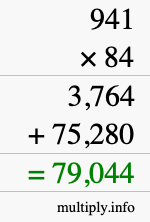 How to calculate 941 times 84 using long multiplication