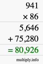 How to calculate 941 times 86 using long multiplication