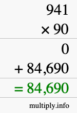 How to calculate 941 times 90 using long multiplication