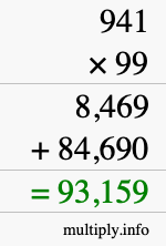How to calculate 941 times 99 using long multiplication
