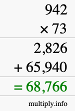 How to calculate 942 times 73 using long multiplication