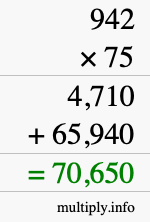 How to calculate 942 times 75 using long multiplication
