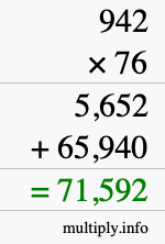 How to calculate 942 times 76 using long multiplication