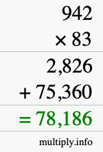 How to calculate 942 times 83 using long multiplication