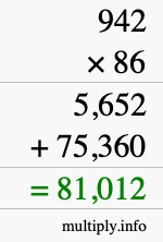 How to calculate 942 times 86 using long multiplication