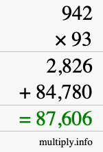 How to calculate 942 times 93 using long multiplication
