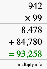 How to calculate 942 times 99 using long multiplication