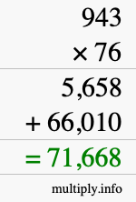 How to calculate 943 times 76 using long multiplication