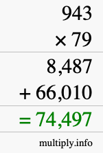 How to calculate 943 times 79 using long multiplication