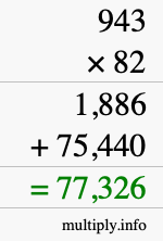 How to calculate 943 times 82 using long multiplication