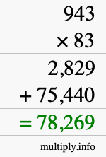How to calculate 943 times 83 using long multiplication