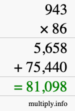 How to calculate 943 times 86 using long multiplication