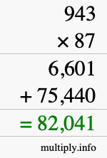 How to calculate 943 times 87 using long multiplication