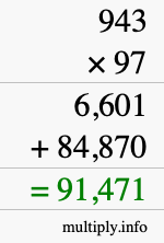 How to calculate 943 times 97 using long multiplication