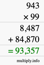 How to calculate 943 times 99 using long multiplication