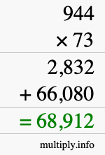 How to calculate 944 times 73 using long multiplication
