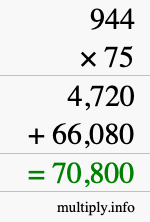 How to calculate 944 times 75 using long multiplication