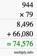 How to calculate 944 times 79 using long multiplication