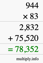 How to calculate 944 times 83 using long multiplication