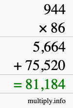 How to calculate 944 times 86 using long multiplication