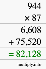How to calculate 944 times 87 using long multiplication