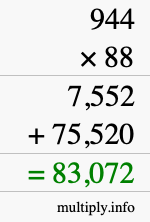 How to calculate 944 times 88 using long multiplication