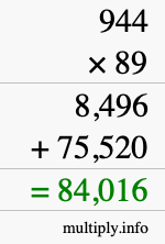 How to calculate 944 times 89 using long multiplication