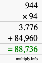 How to calculate 944 times 94 using long multiplication