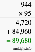 How to calculate 944 times 95 using long multiplication