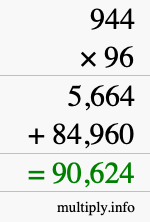 How to calculate 944 times 96 using long multiplication
