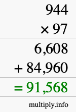 How to calculate 944 times 97 using long multiplication