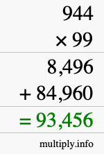 How to calculate 944 times 99 using long multiplication