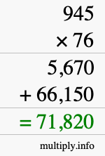 How to calculate 945 times 76 using long multiplication