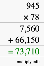How to calculate 945 times 78 using long multiplication
