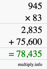 How to calculate 945 times 83 using long multiplication