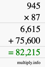 How to calculate 945 times 87 using long multiplication