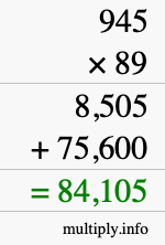How to calculate 945 times 89 using long multiplication