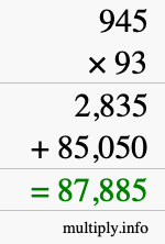 How to calculate 945 times 93 using long multiplication