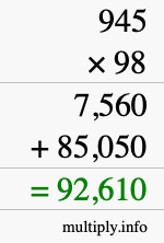 How to calculate 945 times 98 using long multiplication