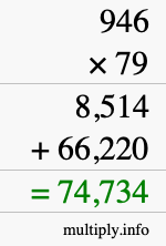How to calculate 946 times 79 using long multiplication
